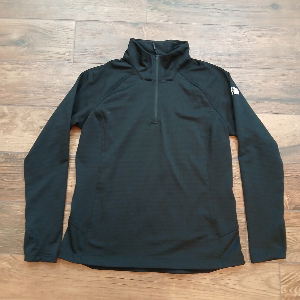 The North Face Waffle Fleece Pullover Womens Large Black Quarter 1/4 Zip Hiking